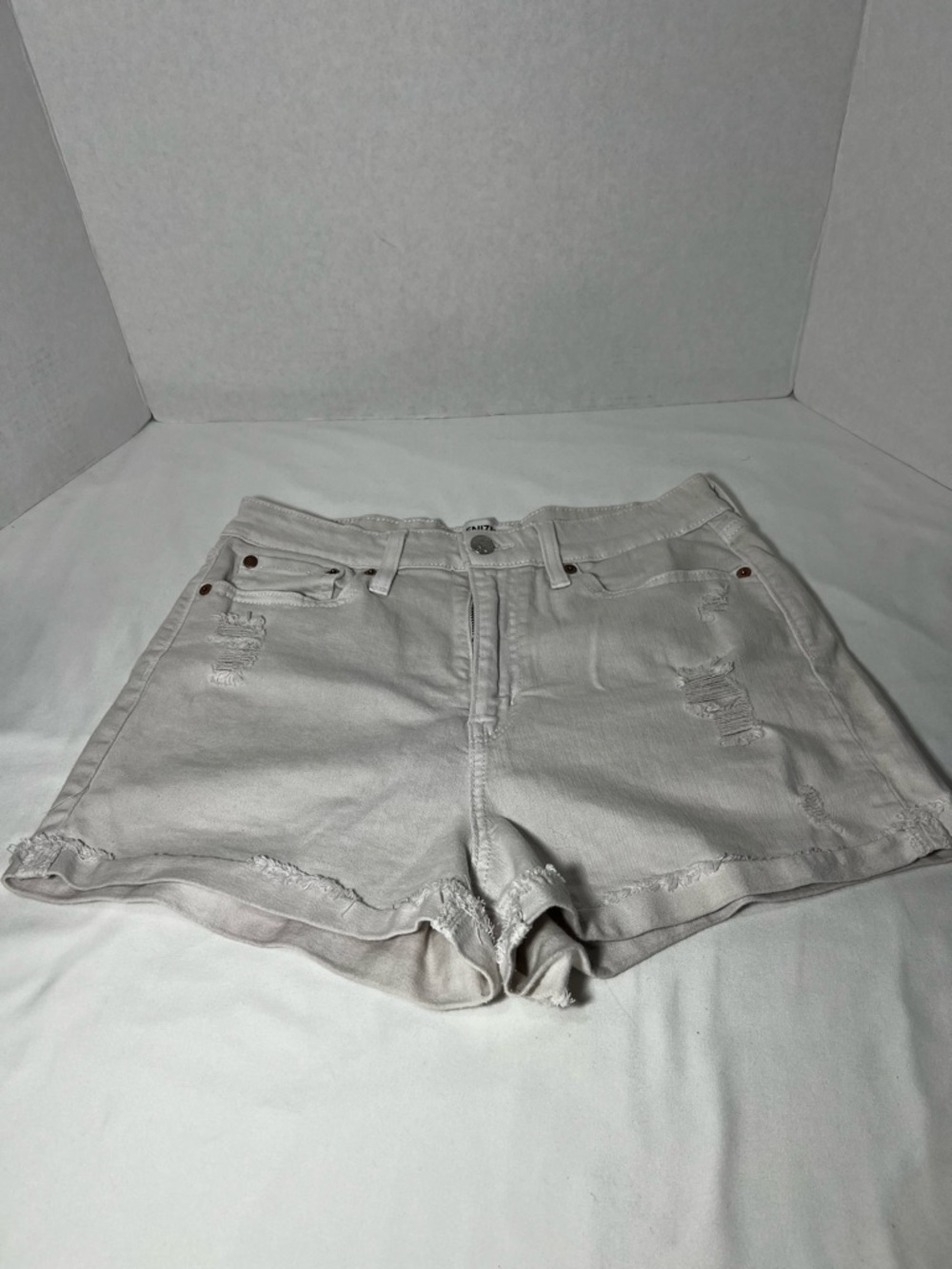 High-Rise White Denim Distressed Women's Shorts